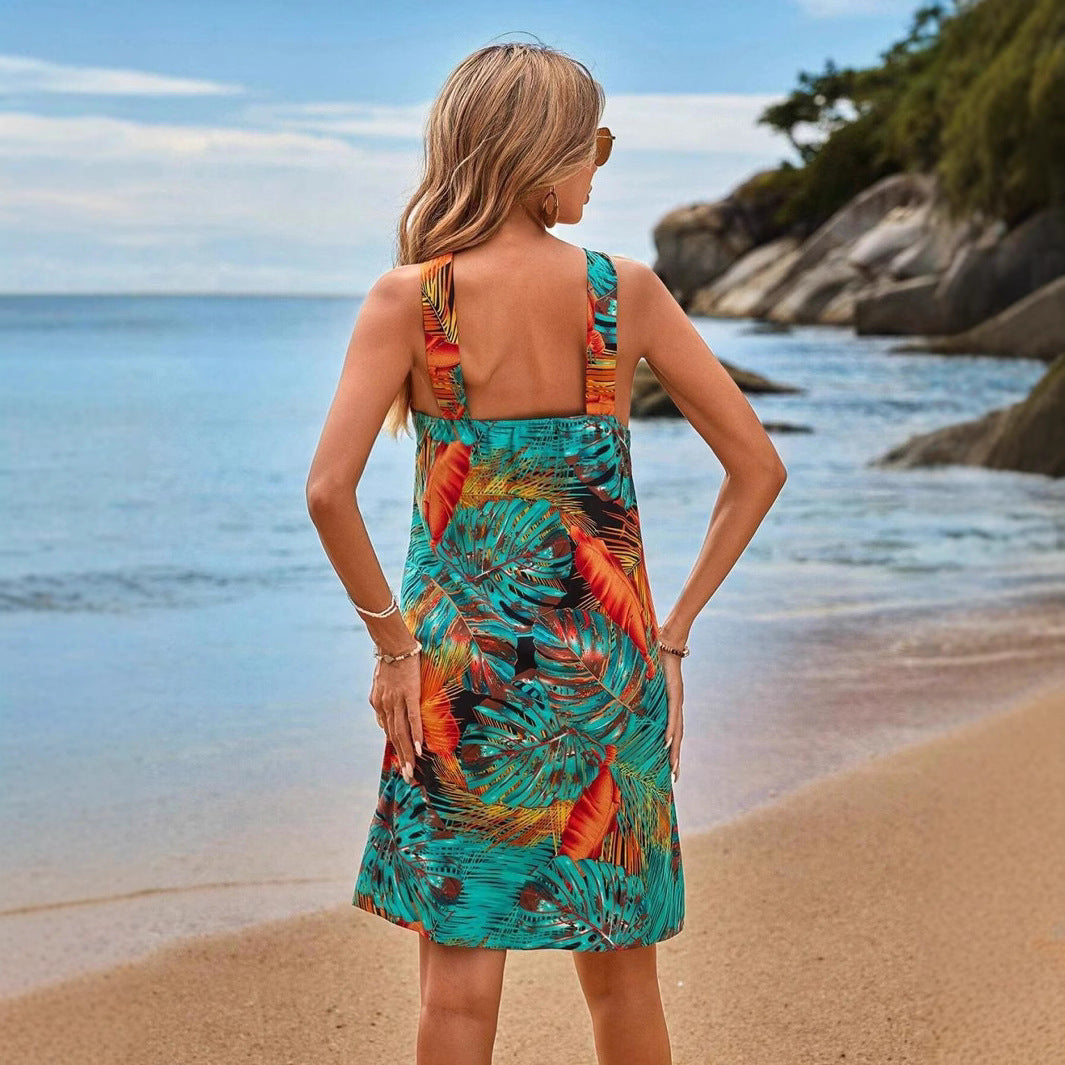 Valenzora | Print Halter Beach Holiday Flowing Dress