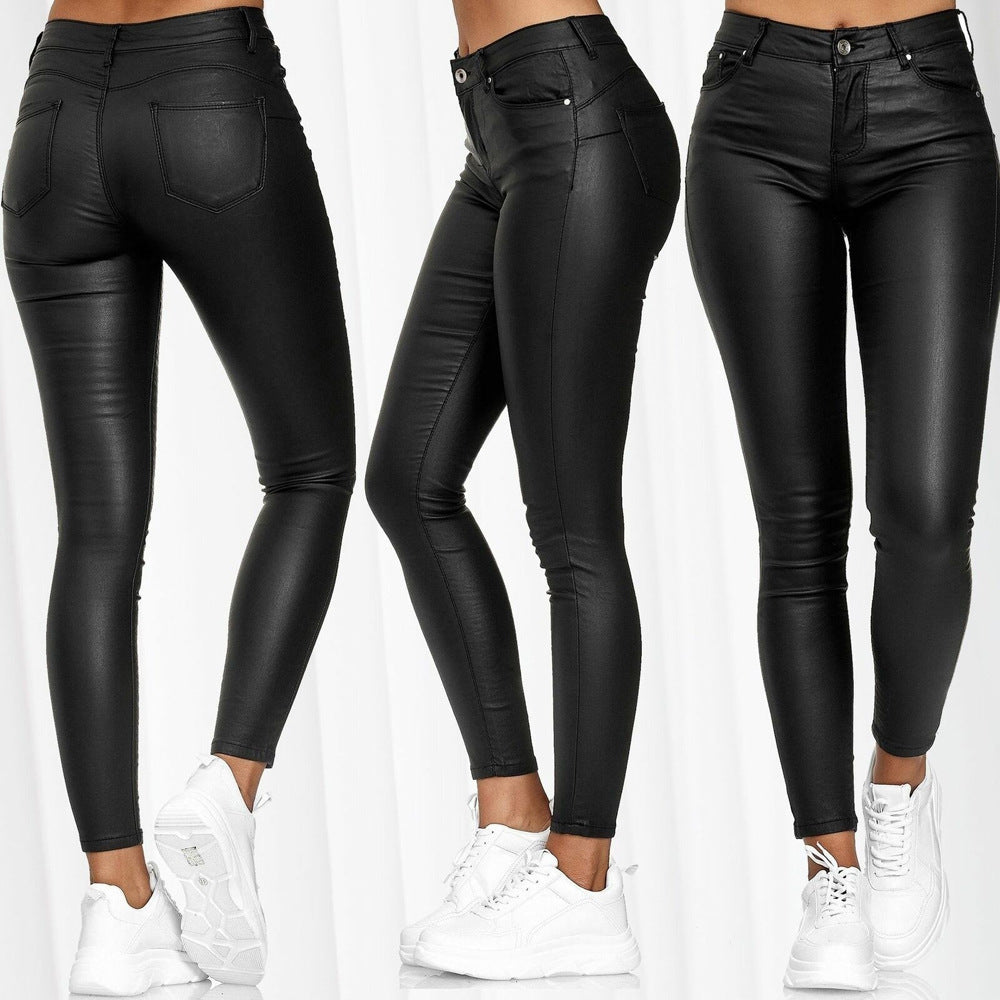 Women's figure-hugging faux leather trousers with a matte finish and low waist, size [size missing]