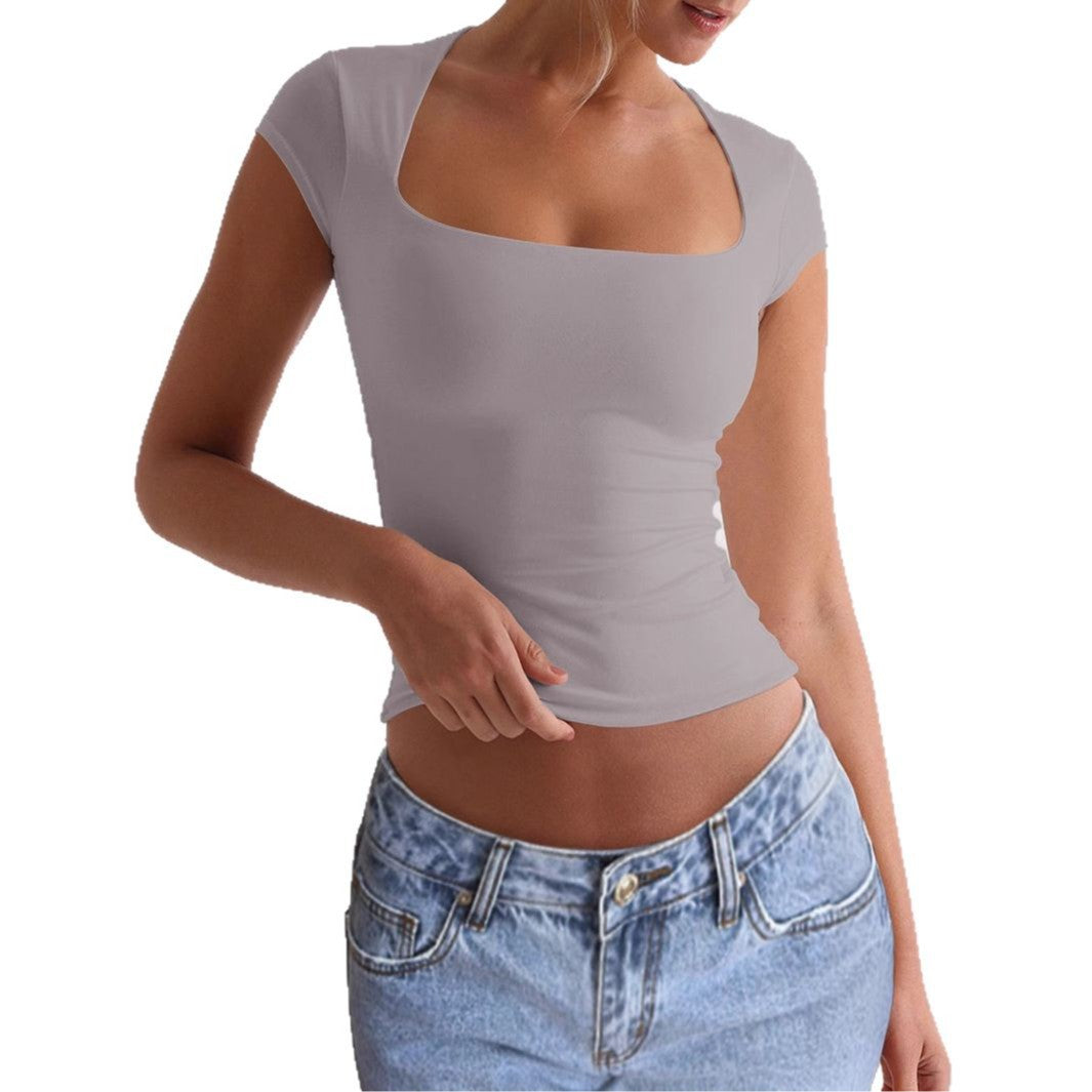 Tailliertes Damen-Top mit tiefem, eckigem Ausschnitt, Größe
