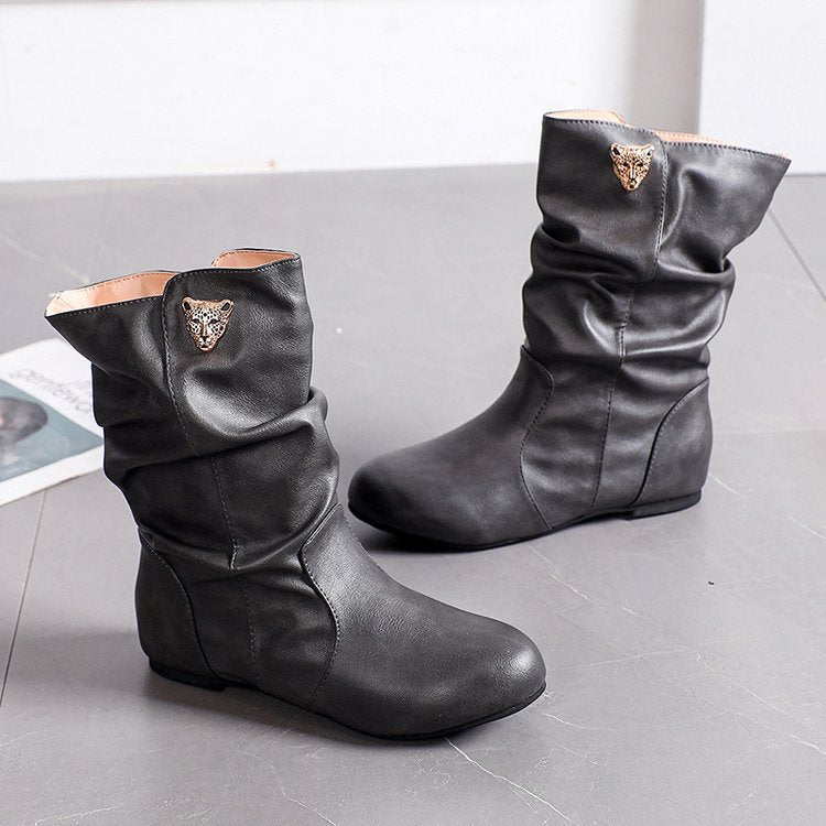 Women's fashionable boots with a casual pleated design and elegant heel, size S