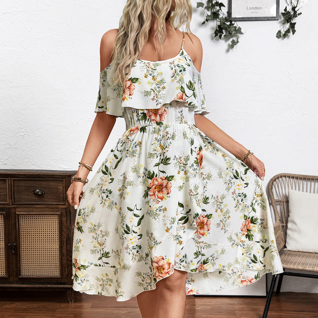 Damen Blume Dekolleté Kleid mit schwingendem Saum und lockerem Schnitt Drune