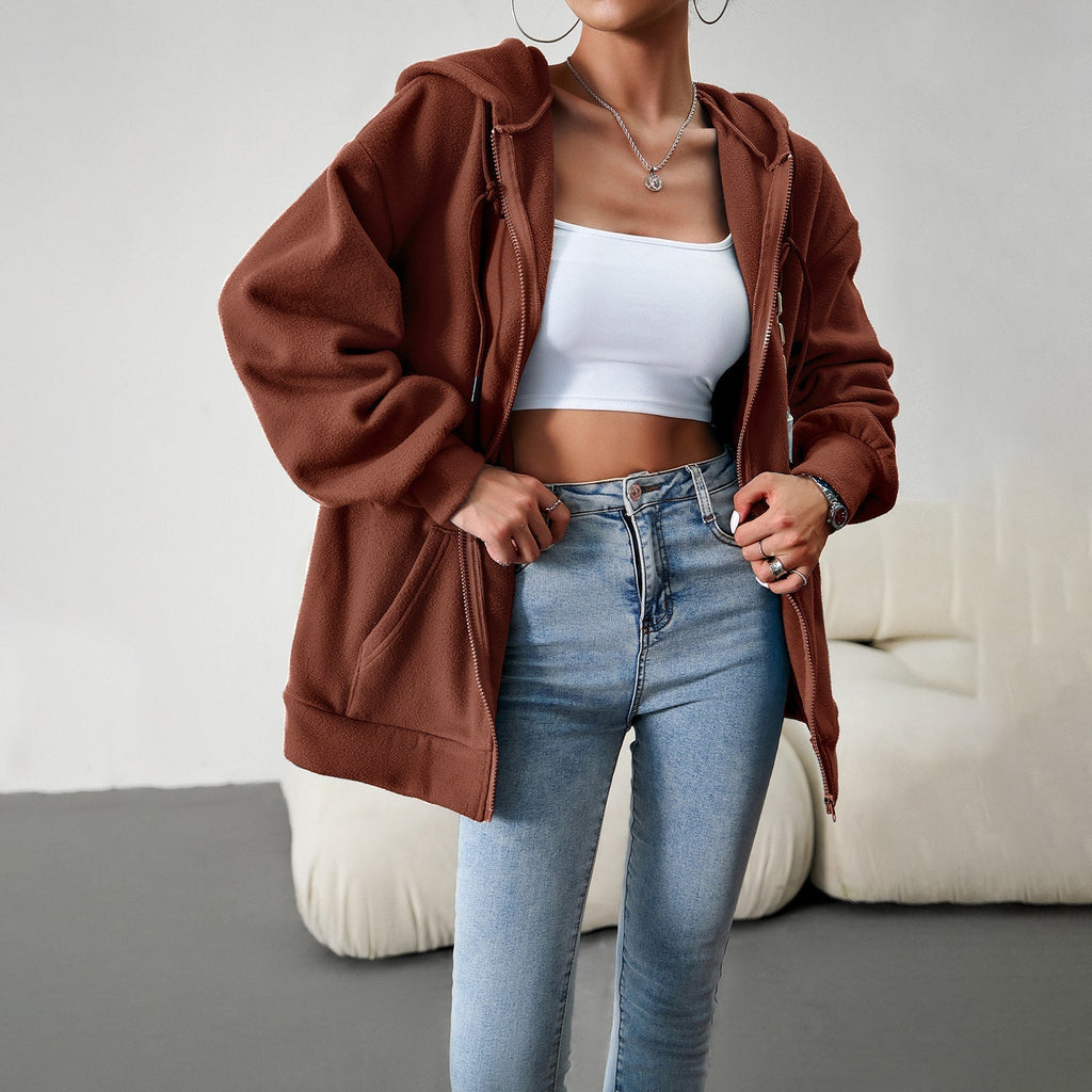 Damen-Fleecejacke mit praktischen Taschen und verstellbarer Kapuze, Größe S