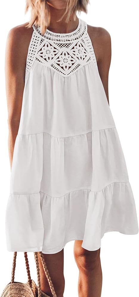 Women's airy summer dress with lace trim and wide hem, size [size]