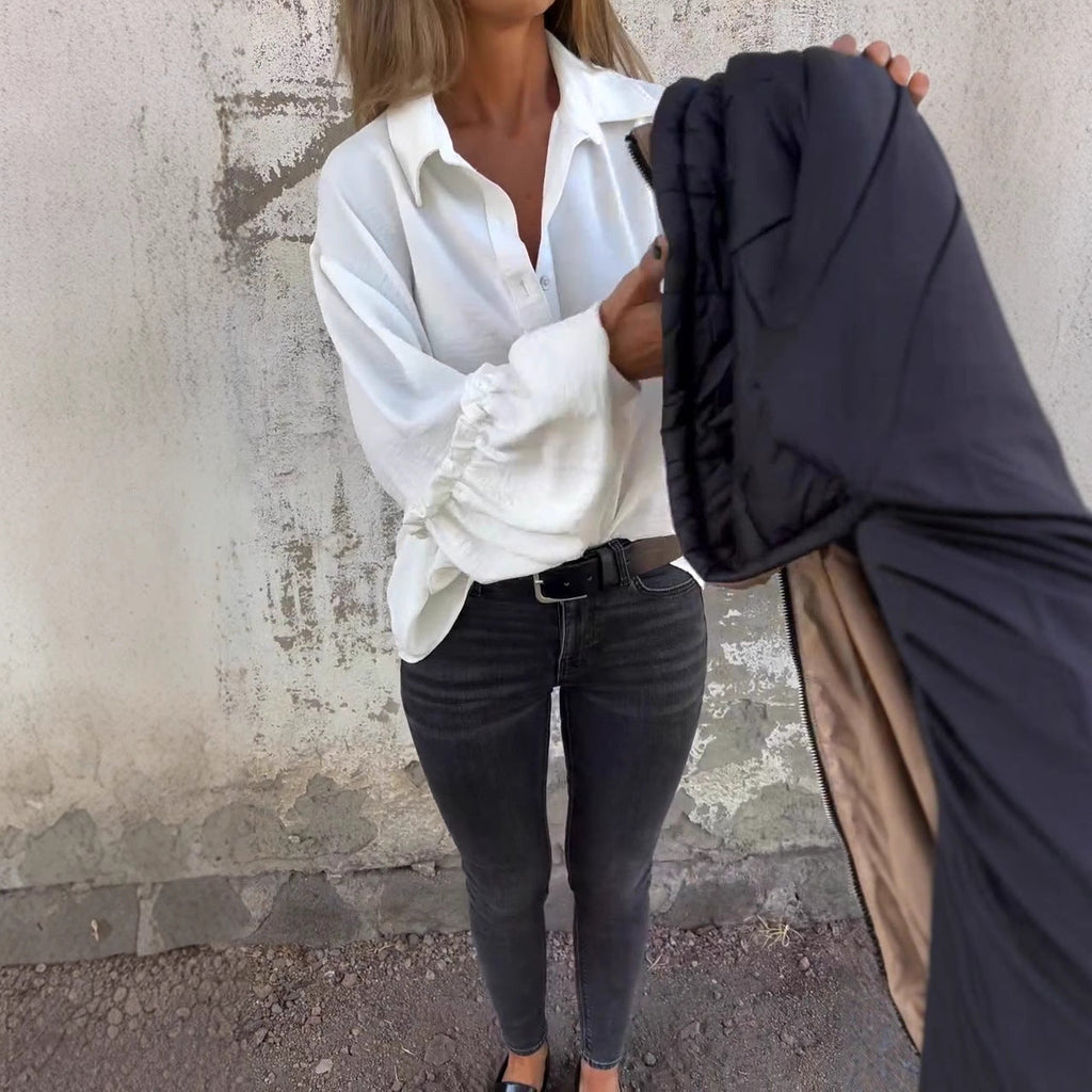 Women's casual shirt blouse with flounce sleeves, size