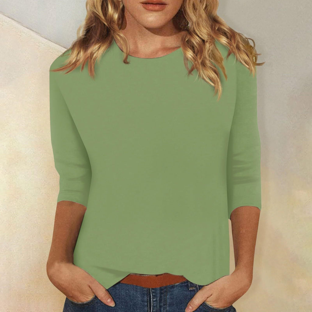 Damen Freizeit-Oberteil mit eleganten 3/4 Ärmeln und abgerundetem Saum, Größe S