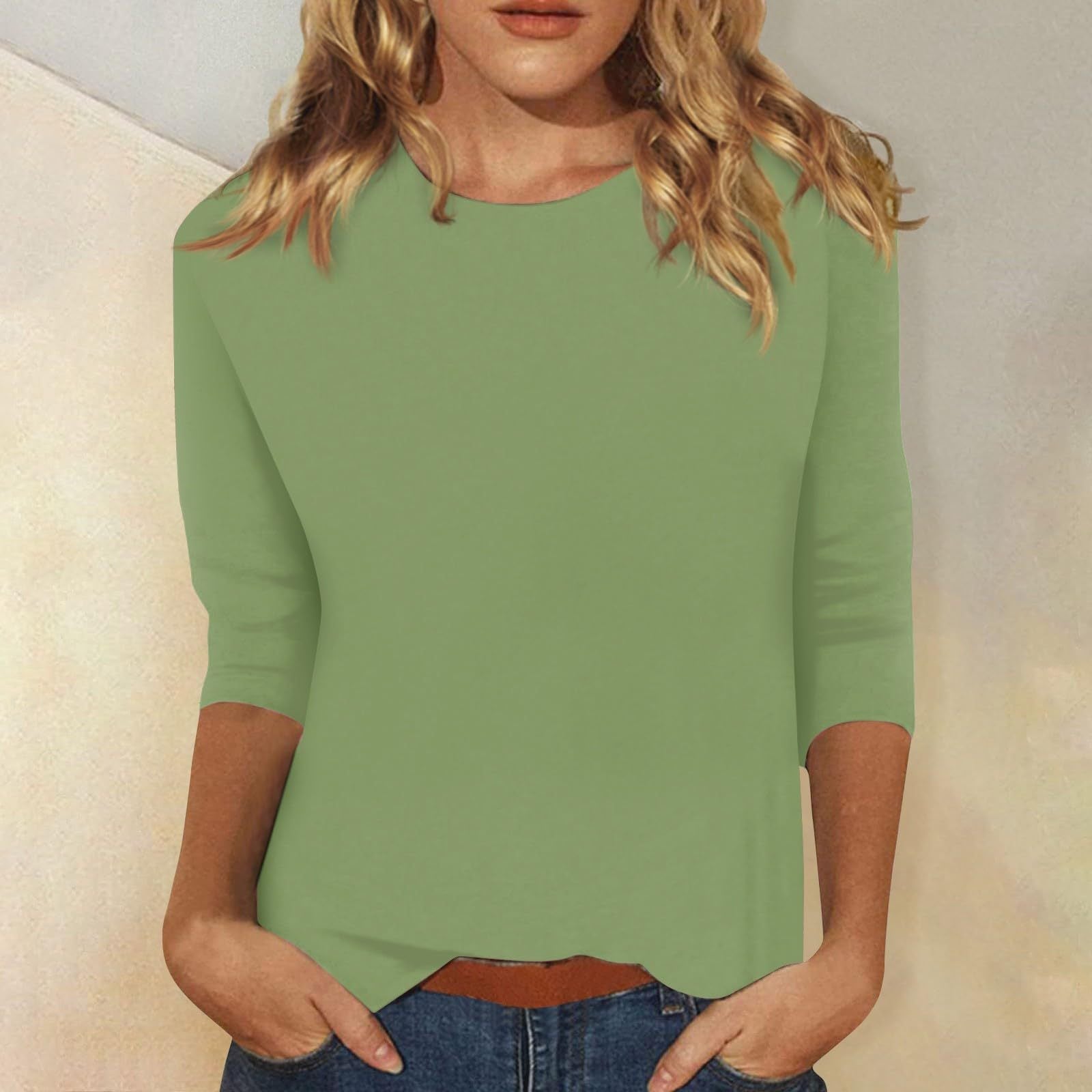 Damen Freizeit-Oberteil mit eleganten 3/4 Ärmeln und abgerundetem Saum, Größe S