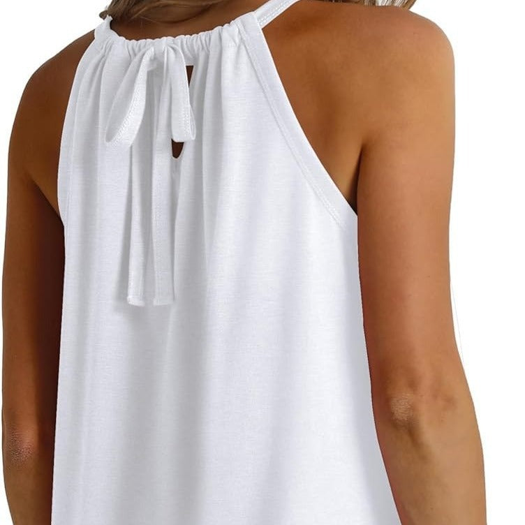Women's sleeveless top with elegant wrap design and flowing fabric, size S