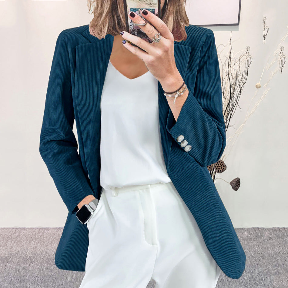 Damen-Kordblazer mit feiner Textur und eleganten Details, Größe S