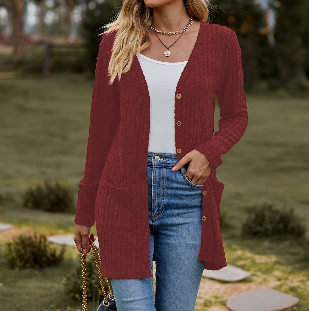 Damenstrickjacke mit elegantem Rippenmuster und praktischen Taschen, Größe