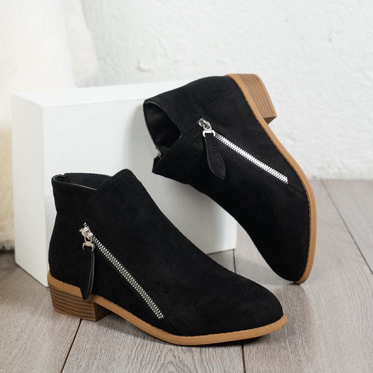 Women's boots with side zipper and elegant velvet upper, size S