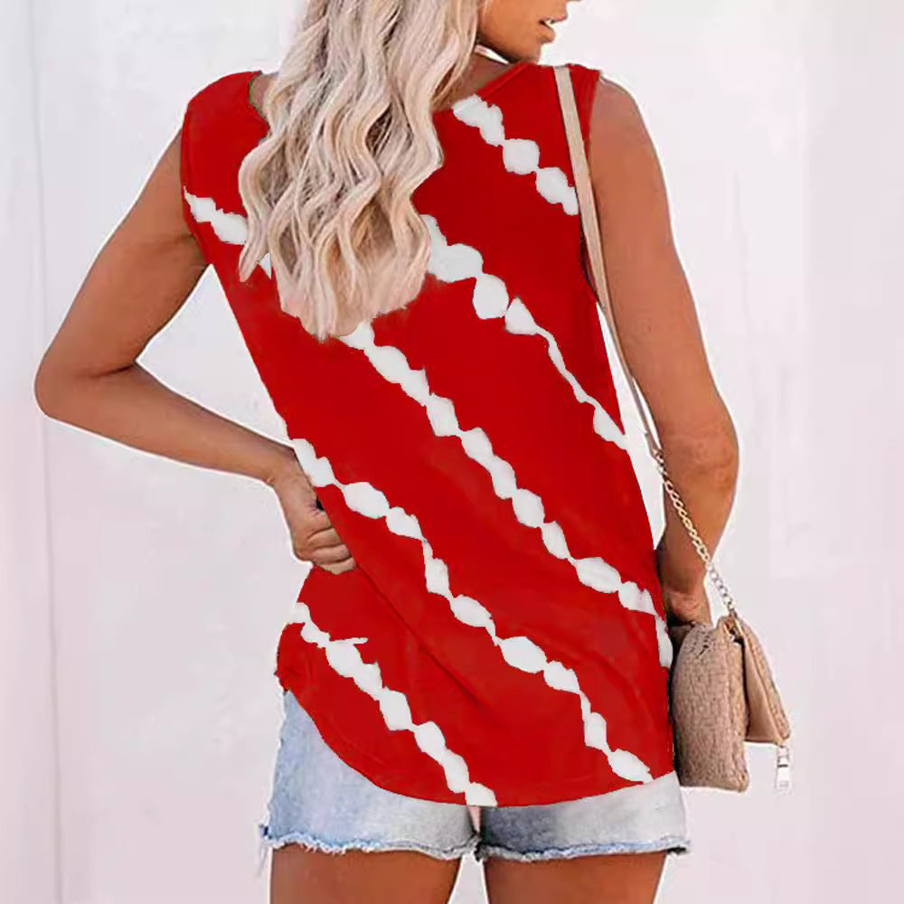 Ärmelloses Damen-Top mit Knopfleiste und modernem Batikmuster, Größe