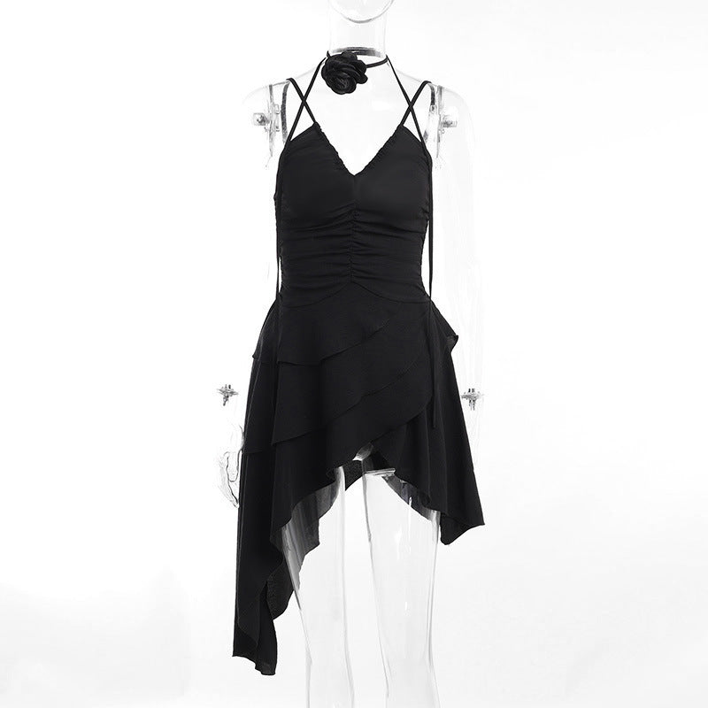 Women's asymmetric summer dress with ruffle details Drune