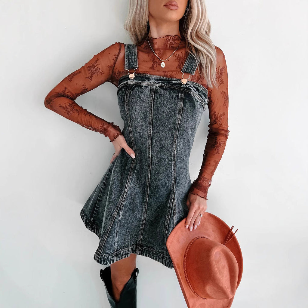 Damen Jeanskleid mit verstellbaren Trägern und modernem Schnitt Drune