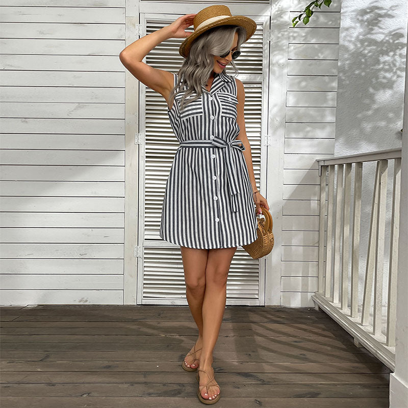 Damen Hemdkleid mit tailliertem Schnitt und dekorativem Bindegürtel Drune