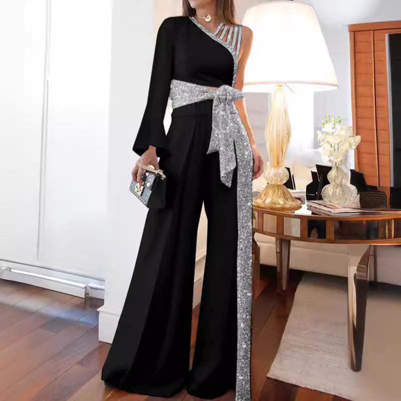 Valenzora | Off-Shoulder Wide Leg Trousers Set