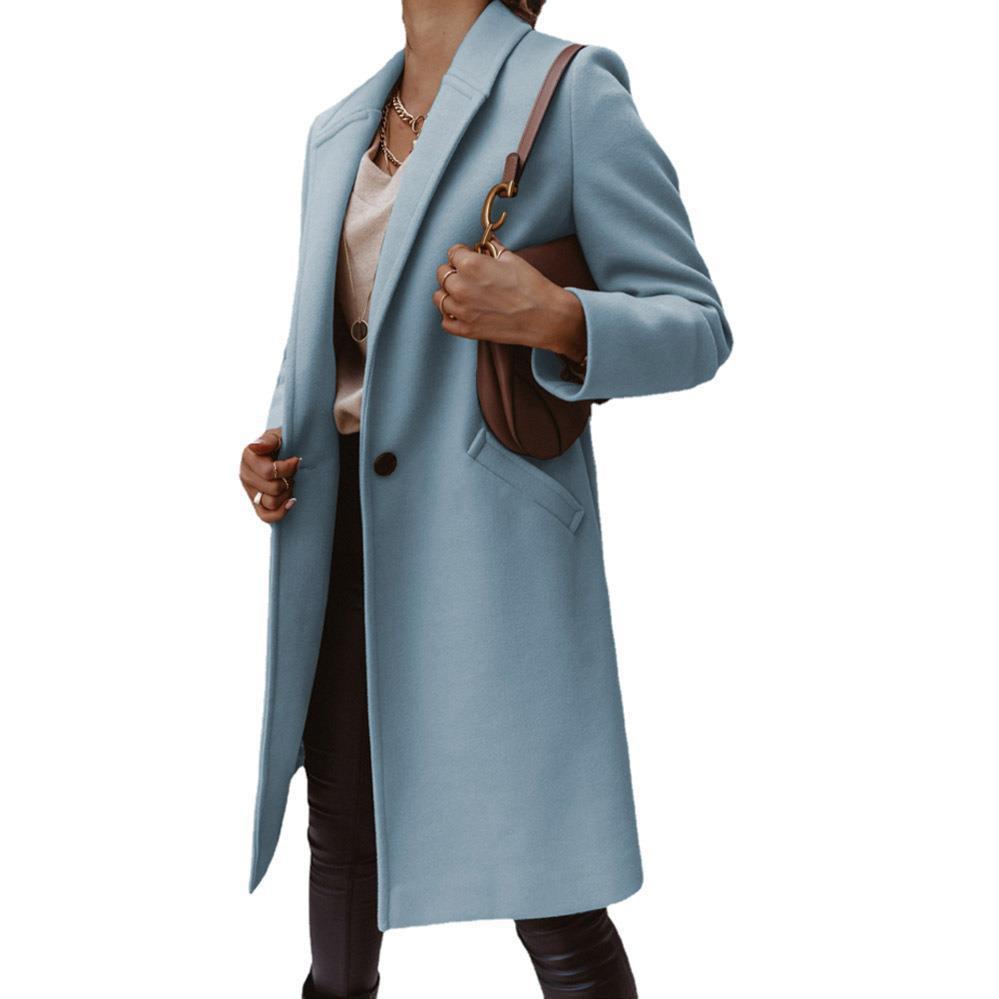 Women's wool coat with elegant lapel and timeless cut, size