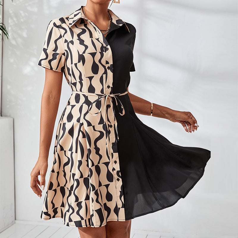 Damen Hemdkleid mit modernem Mustermix und taillierbarem Gürtel Drune