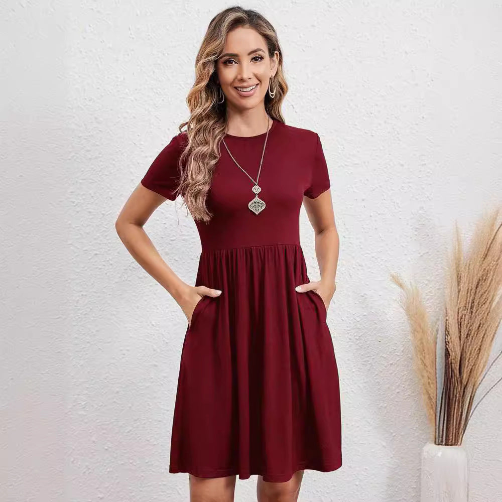 Valenzora | Kleid mit elastischem Bund, Rundhalsausschnitt und kurzen Ärmeln