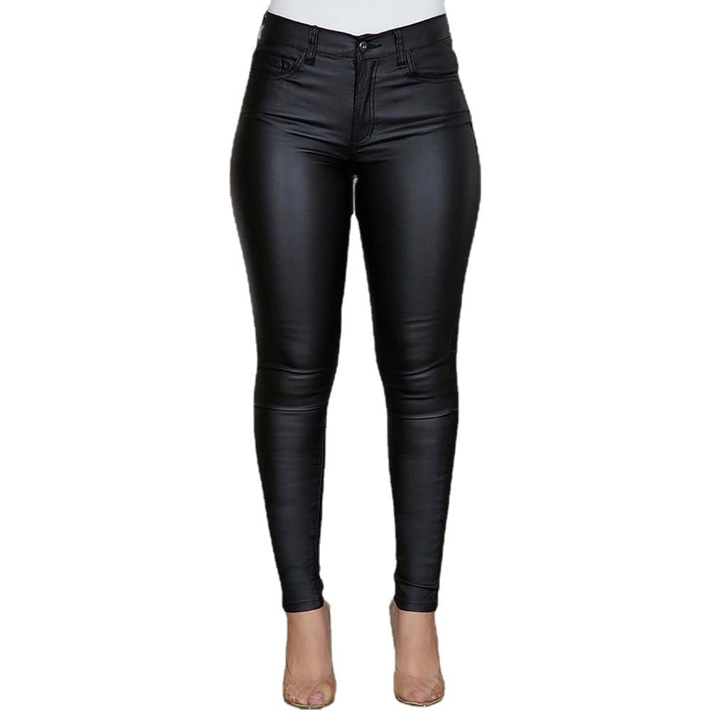 Valenzora | Leather-like, figure-hugging leggings with a high waist