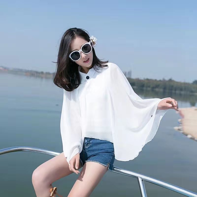 Women's airy chiffon kimono with wide flared sleeves, size S