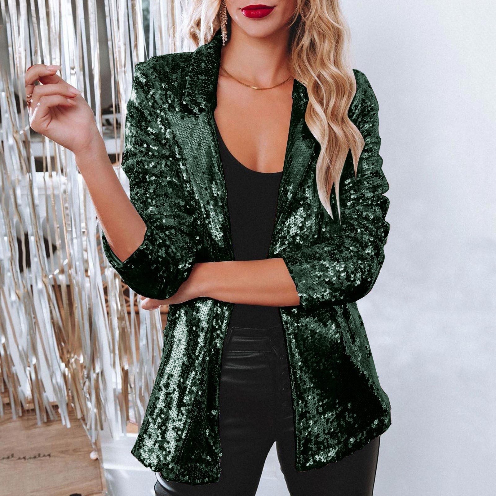 Eleganter Pailletten-Blazer für Damen mit Schimmer-Finish, Größe Valenzora
