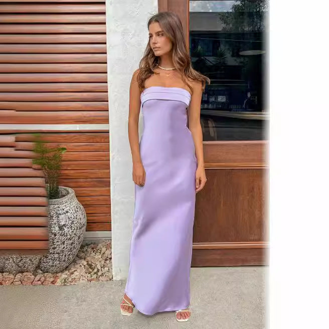 Valenzora | Summer Solid Color Strapless Elastic Backless Satin Dress
