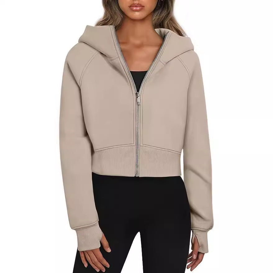 Women's short-cut hooded jacket with zipper, size