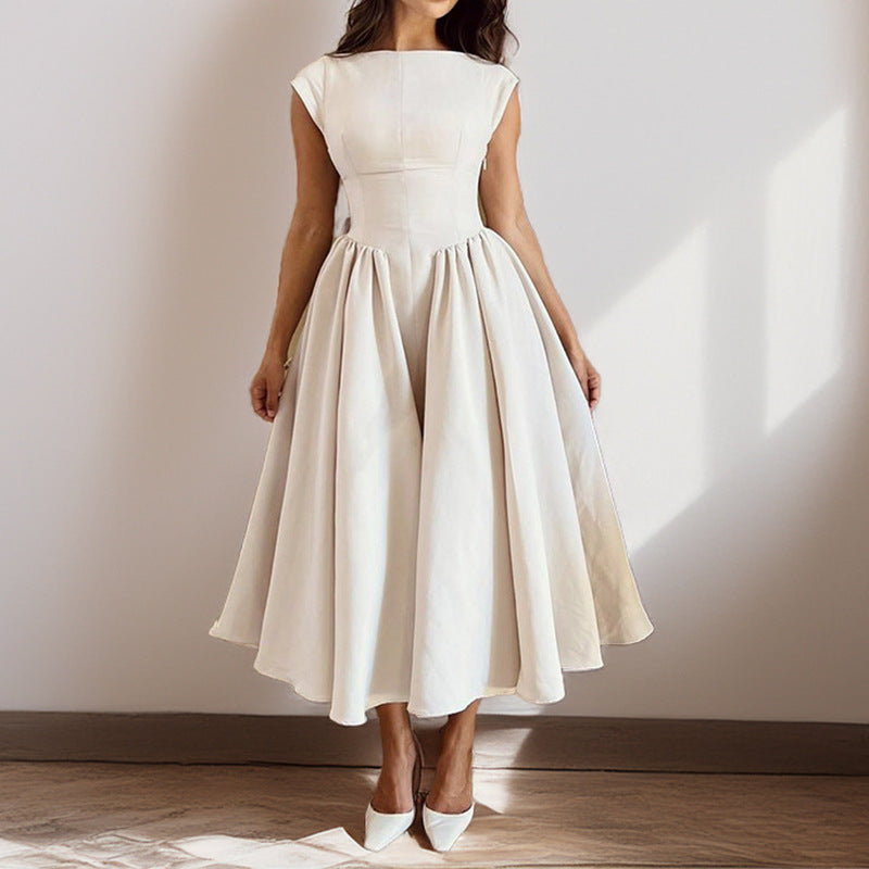 Elegantes Midi-Kleid für Damen mit figurbetontem Oberteil und fließendem Rock, Größe