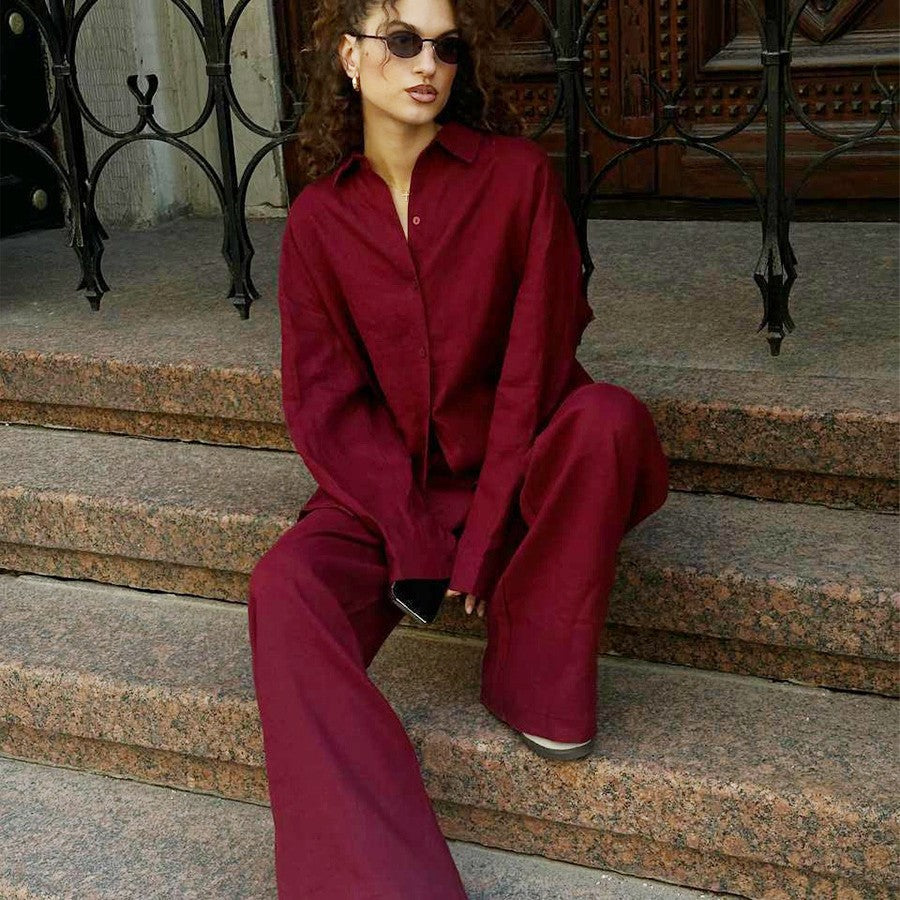 Women's airy linen set with a relaxed cut and wide legs, size [size missing]