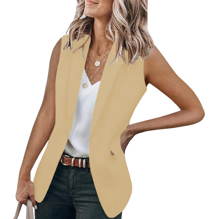 Women's sleeveless blazer jacket with an elegant cut and side pockets, size S