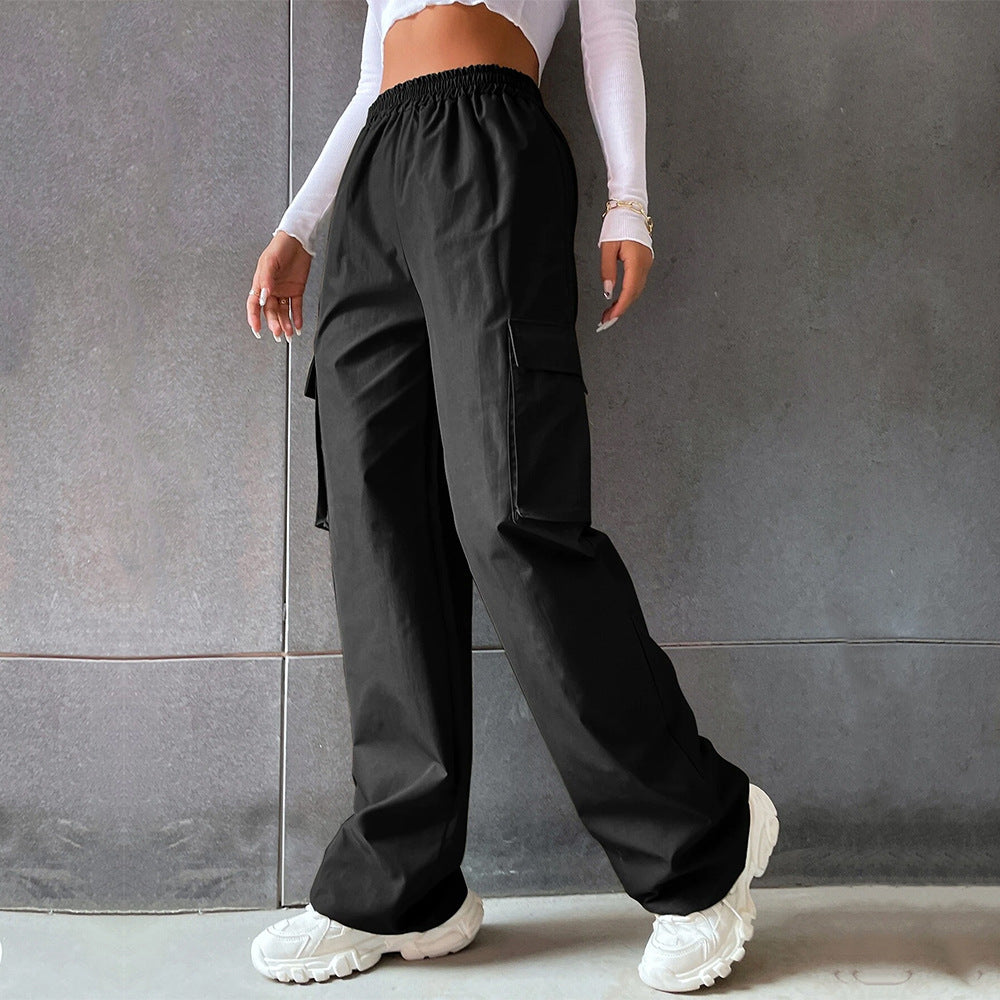 Damen-Cargohose mit elastischem Bund und seitlichen Taschen, Größe