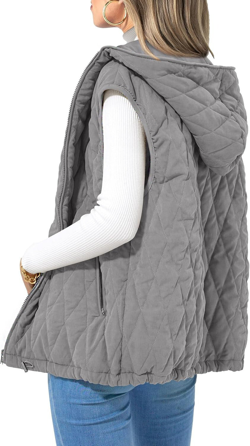 Women's quilted hoodie vest with practical pockets, size S