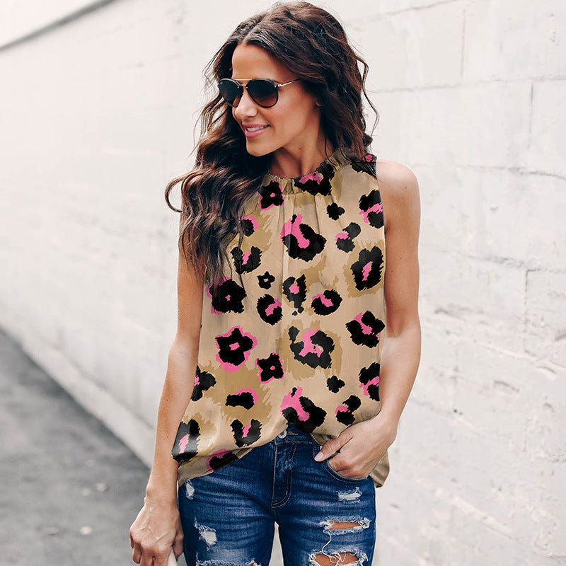 Women's sleeveless blouse with fashionable floral print and relaxed fit, size [size missing]