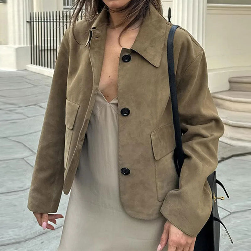 Women's short jacket made of high-quality imitation suede, size