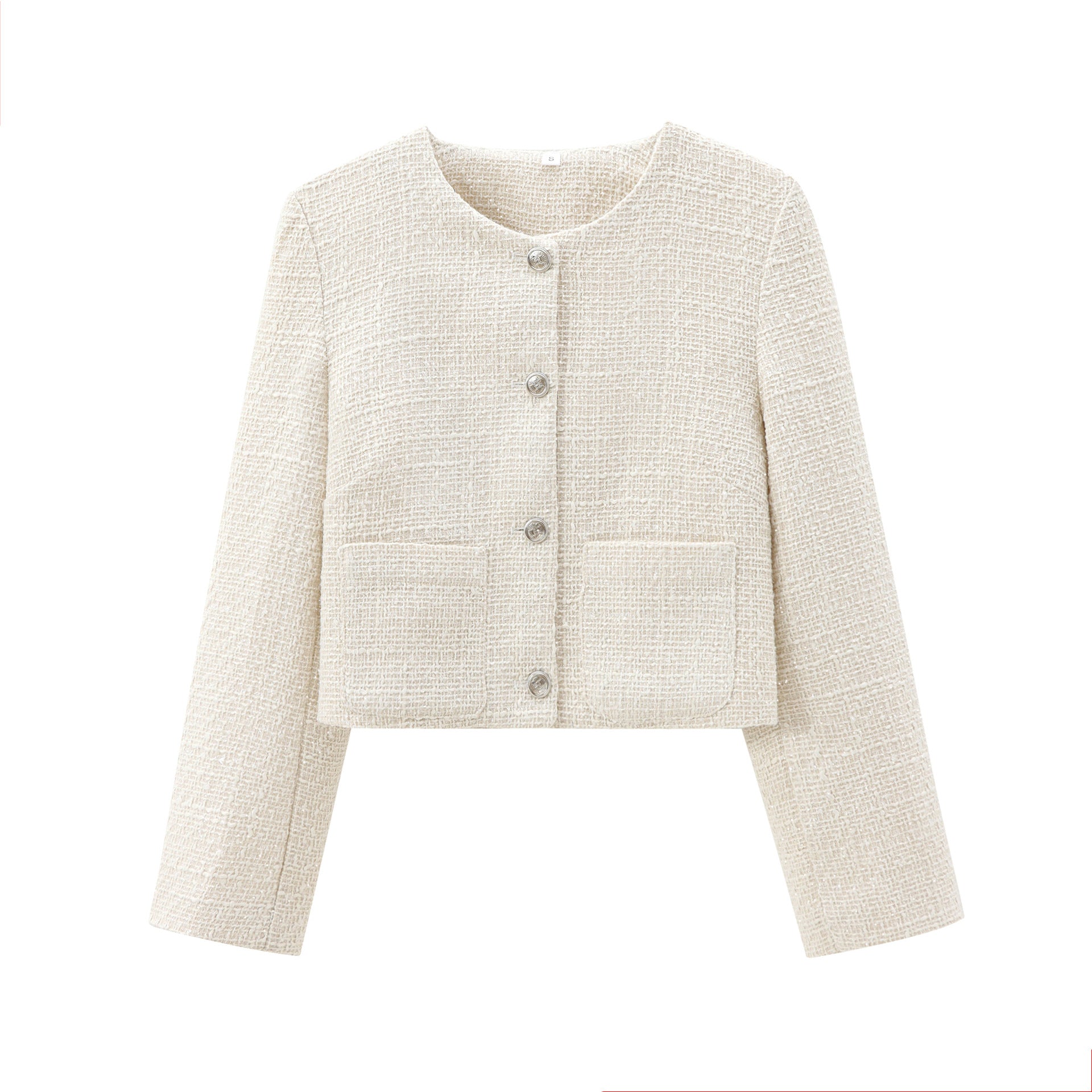 Women's short designer jacket with textured fabric, size S
