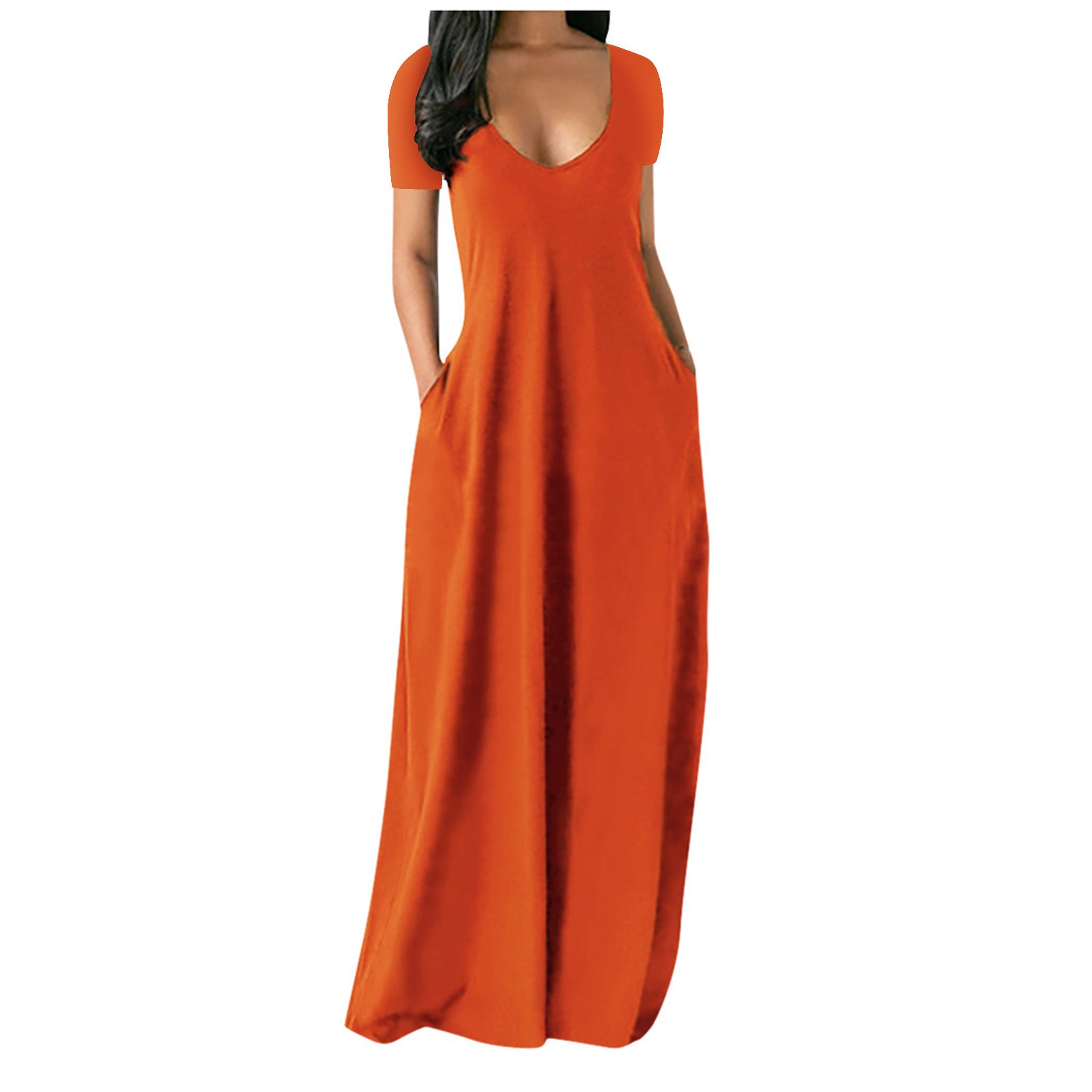 Valenzora | U-neck short sleeve loose fit maxi dress