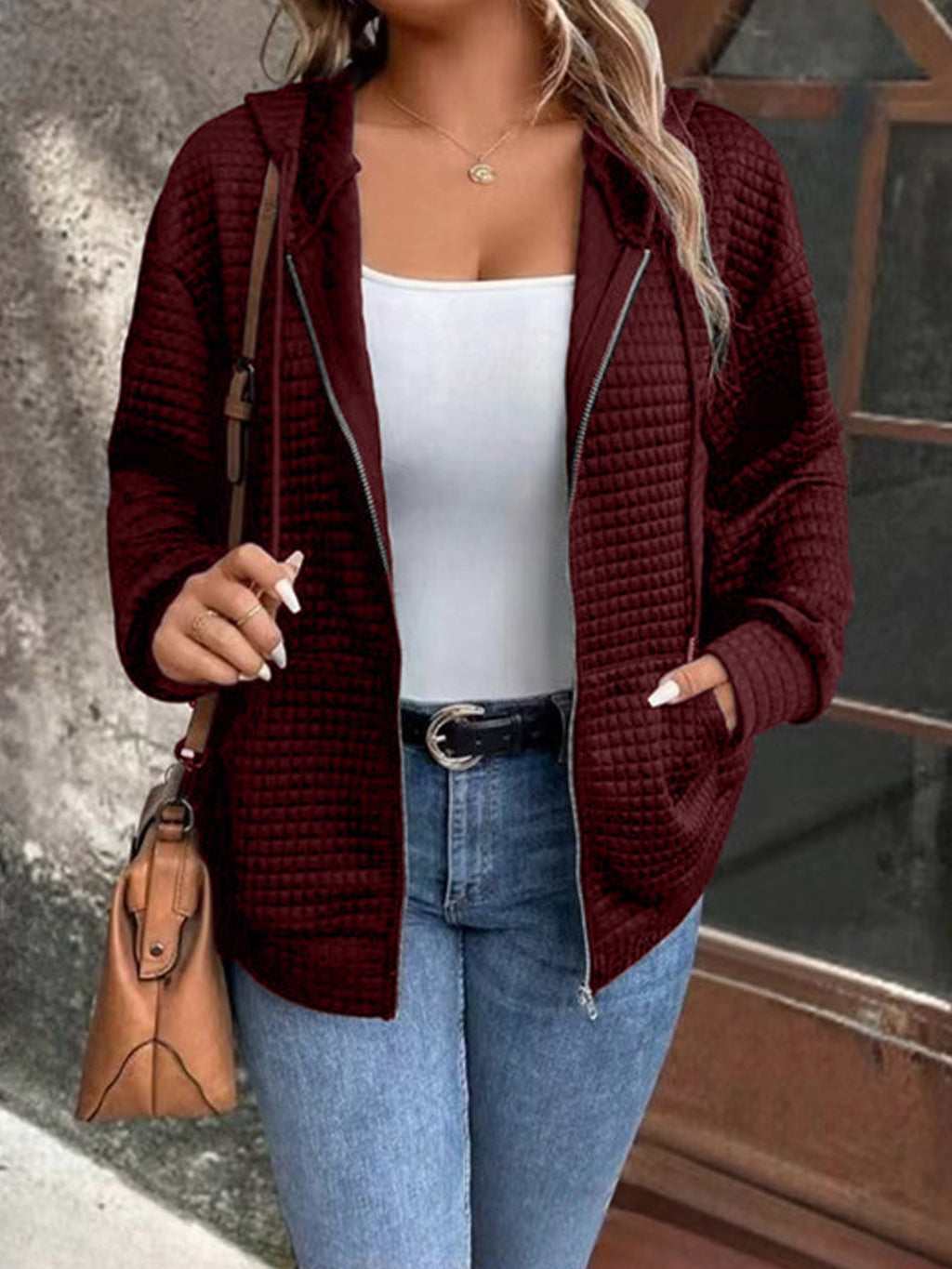 Women's hooded jacket in textured material, size S