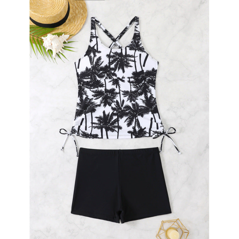 Damen Tankini-Set mit verstellbaren Trägern und modernem Palmenprint, Größe S