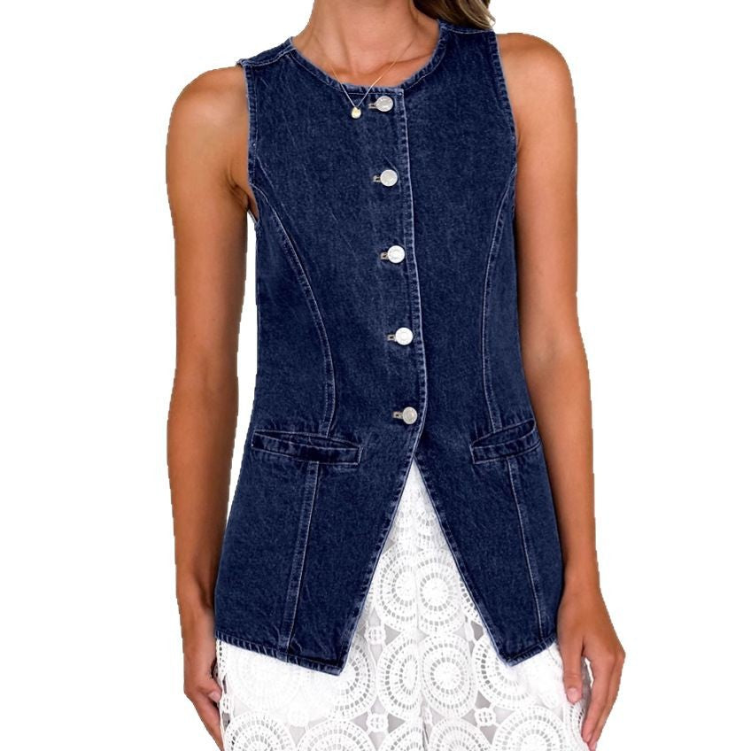 Damen-Jeanshemdjacke mit modernem Schnitt und Knopfdetails, Größe S