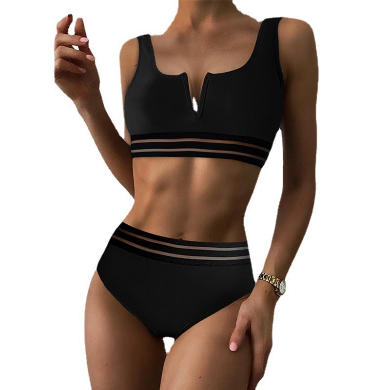 Women's sporty bikini set with high waist and sheer accents, size [size]