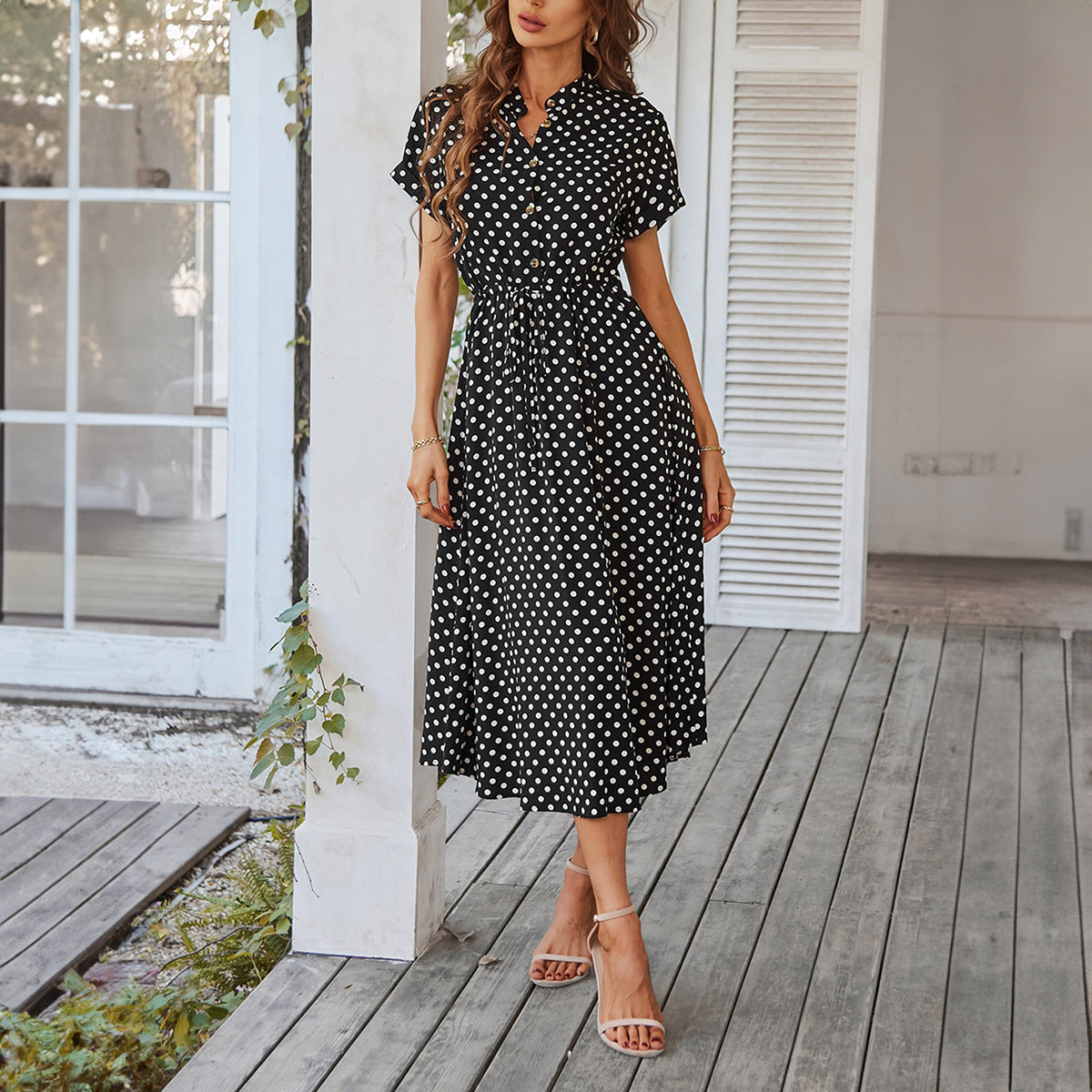 Damen Polka-Dot Midikleid, Größe