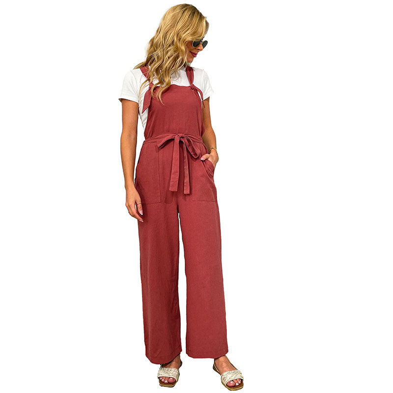 Women's jumpsuit with wide legs and elegant waist belt, size