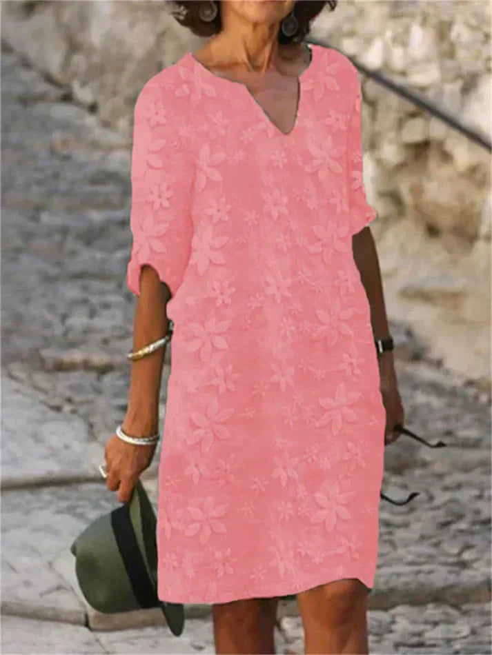 Valenzora | Summer dress made of cotton and linen with floral pattern
