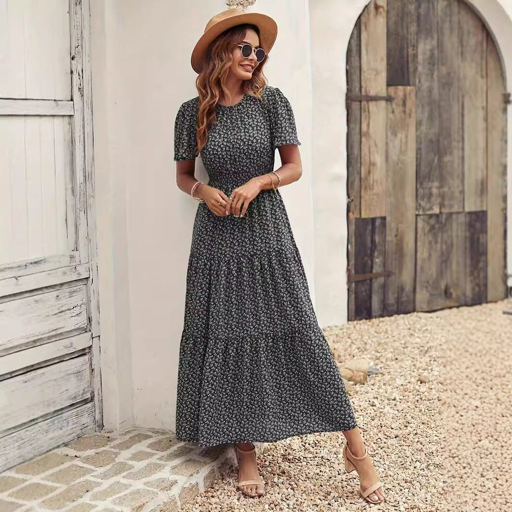 Women's midi dress with voluminous sleeves and flowing skirt, size S