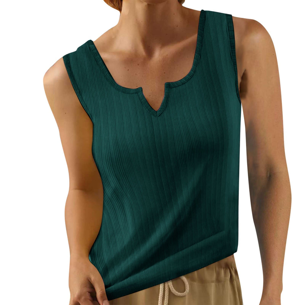 Women's sleeveless top with structured V-neck and fine rib design, size Valenzora