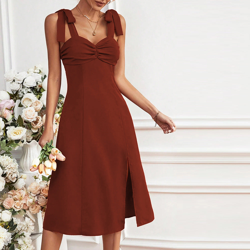 Women's elegant midi dress with sophisticated tie straps, size