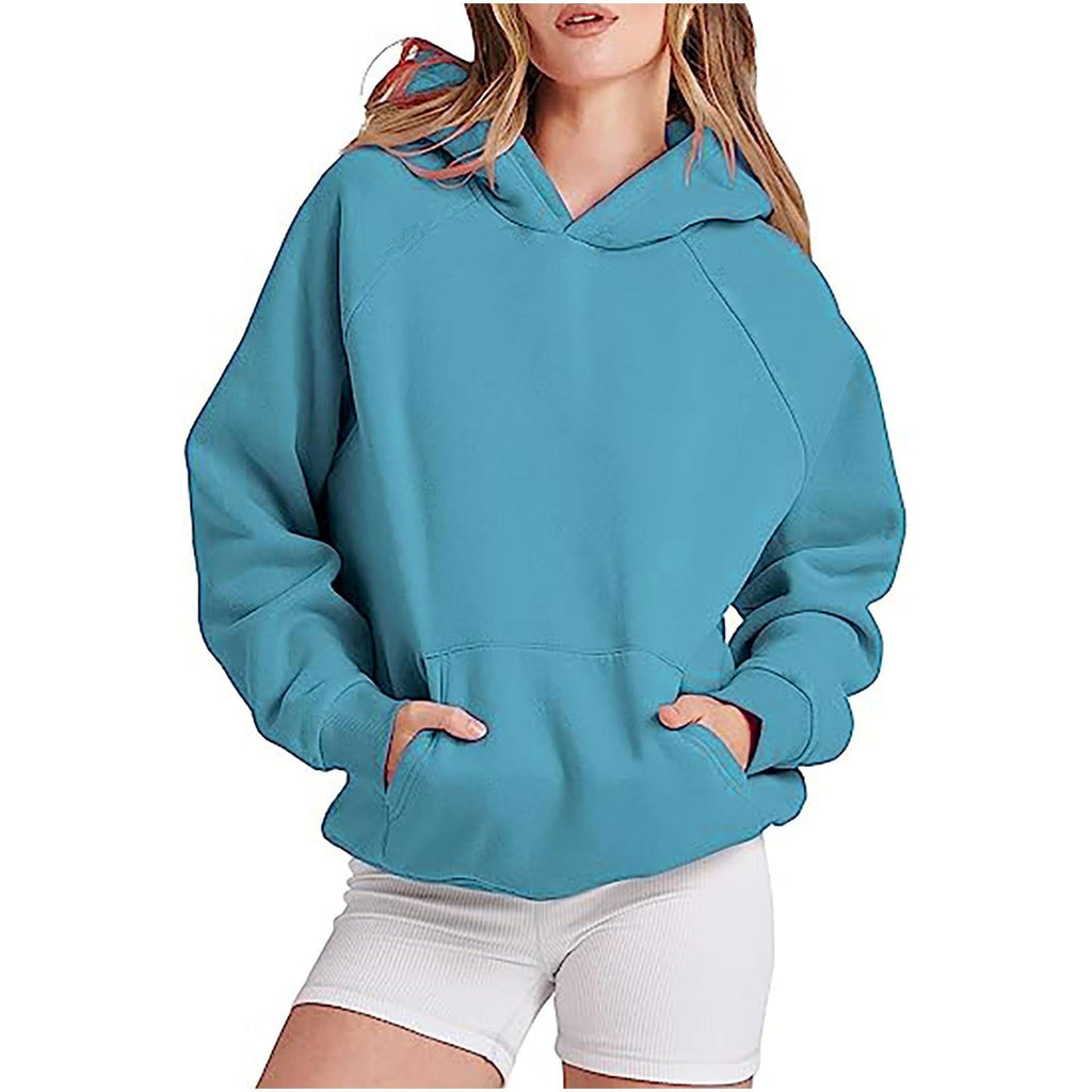 Women's casual hooded sweatshirt with high collar and practical pockets, size S