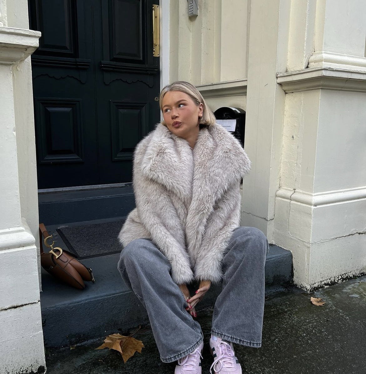 Faux fur jacket for glamorous appearances