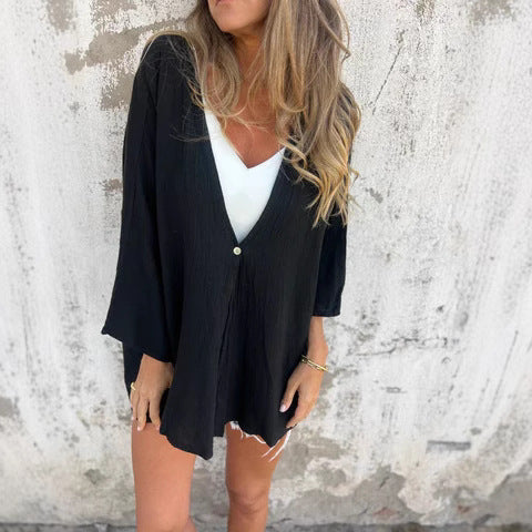 Lässiger Damen-Kimono mit tiefem V-Ausschnitt und weiten Ärmeln, Größe [size missing]