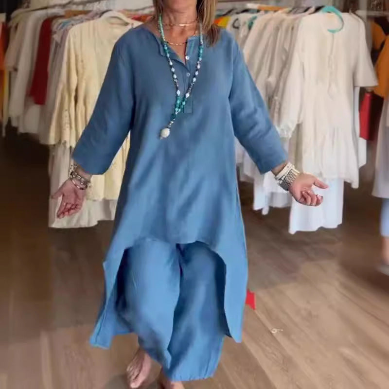 Valenzora | Solid-color linen leisure suit for women